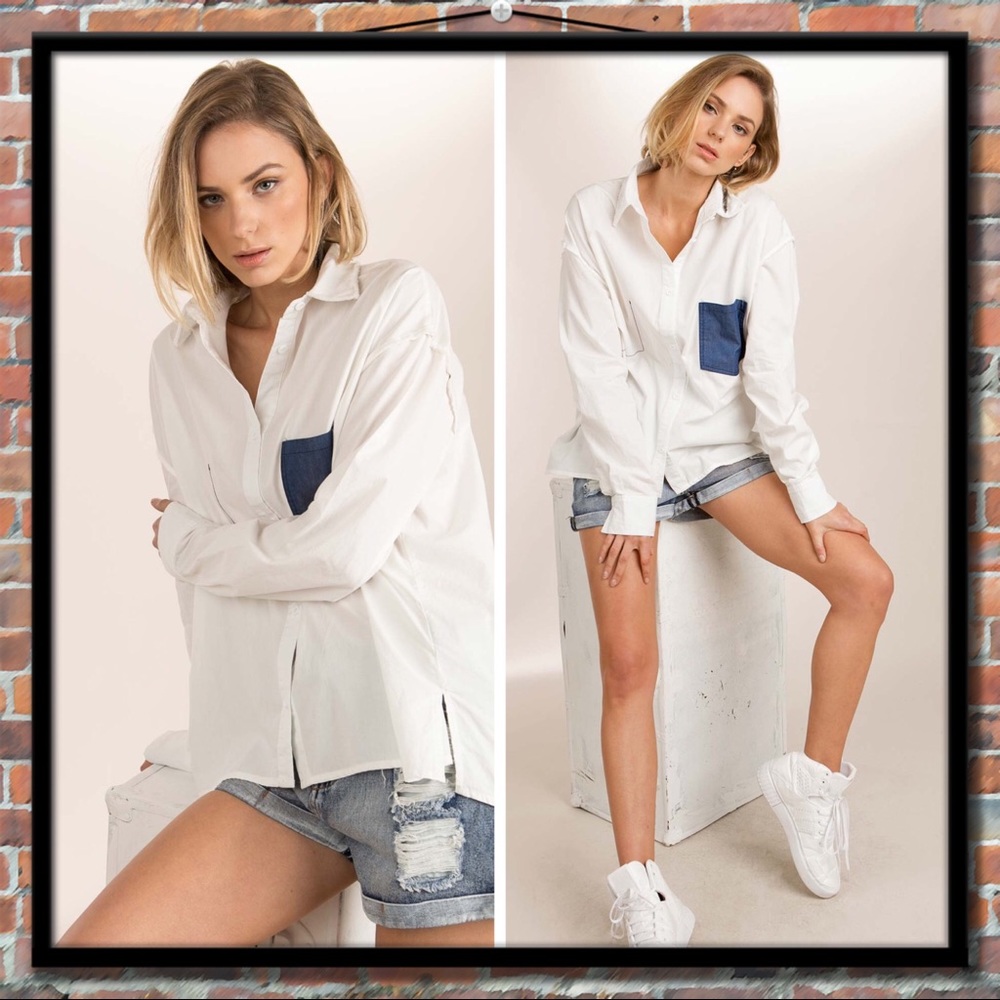 Raw Seams White Button Down Shirt